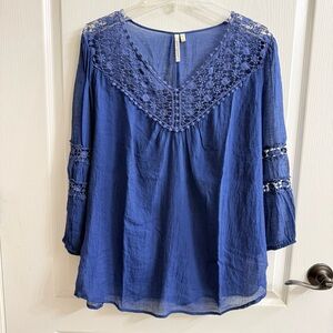 Grand & Greene Royal Blue Lace Accent Blouse